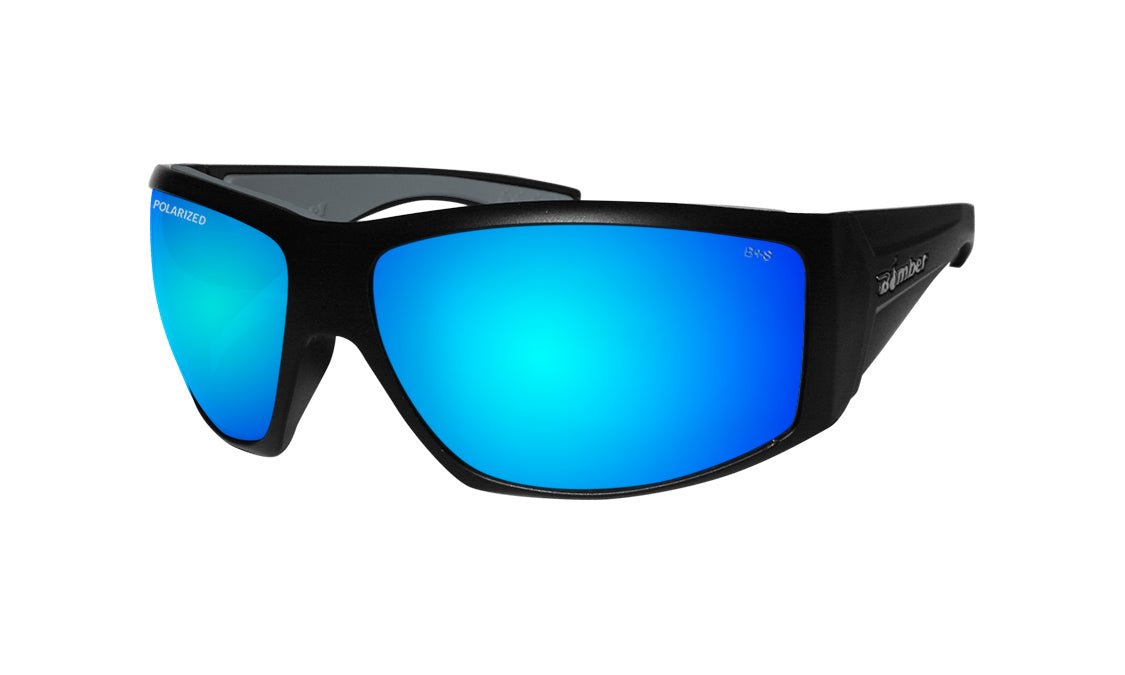 Wide-Width Blue Mirrored Safety Glasses | Bomber Eyewear display picture 3