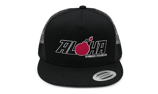 BLACK CLASSIC TRUCKER HAT WITH ALOHA LOGO - Accessories - Bomber Eyewear - BH3BLACK_ALOHA