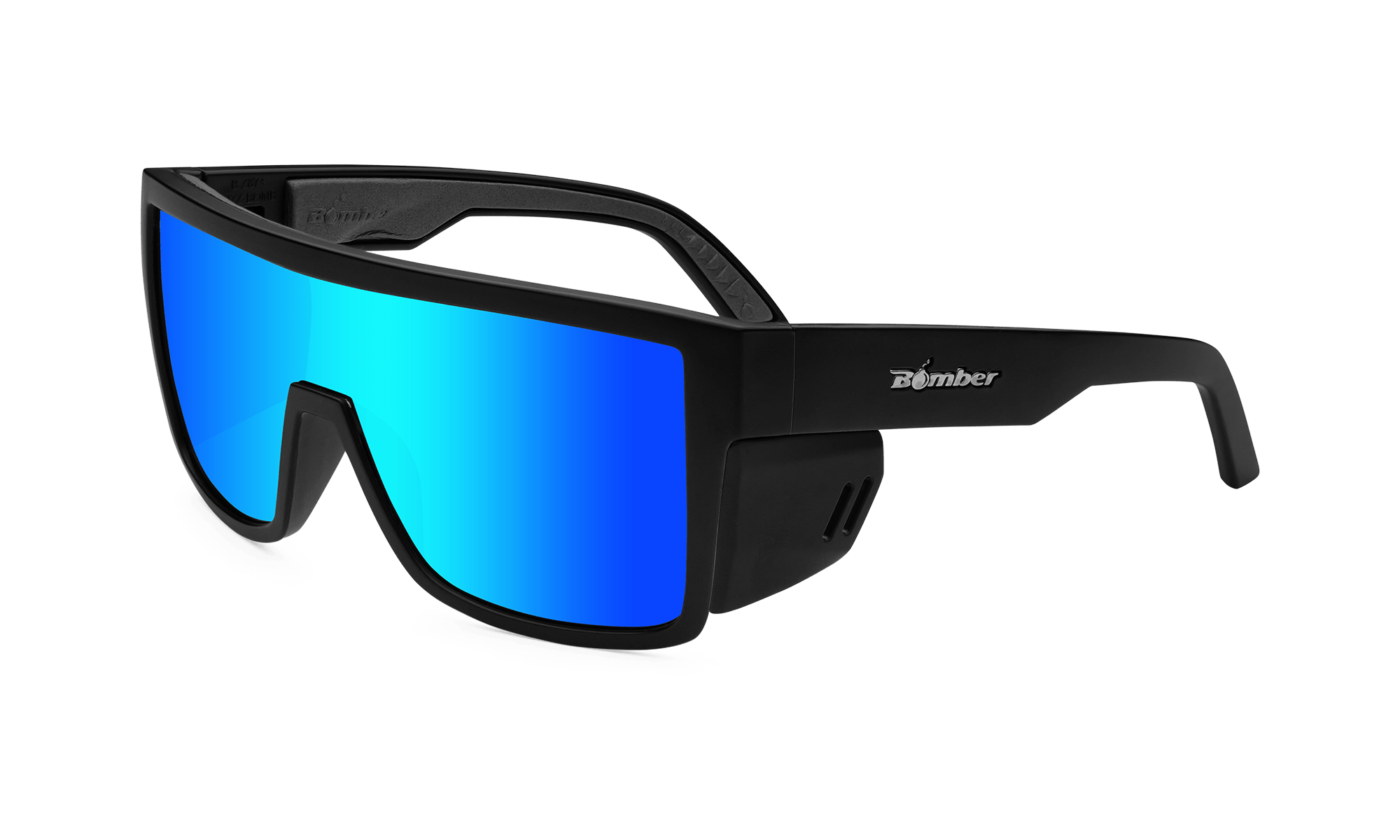 Blue Mirrored Polarized Sunglasses - Flat Top, Side Shields