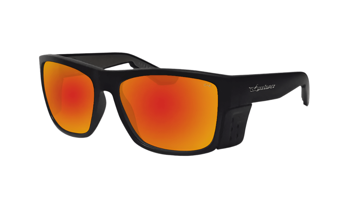 Red Mirror Lens Sunglasses with Side Shields Bomber Eyewear