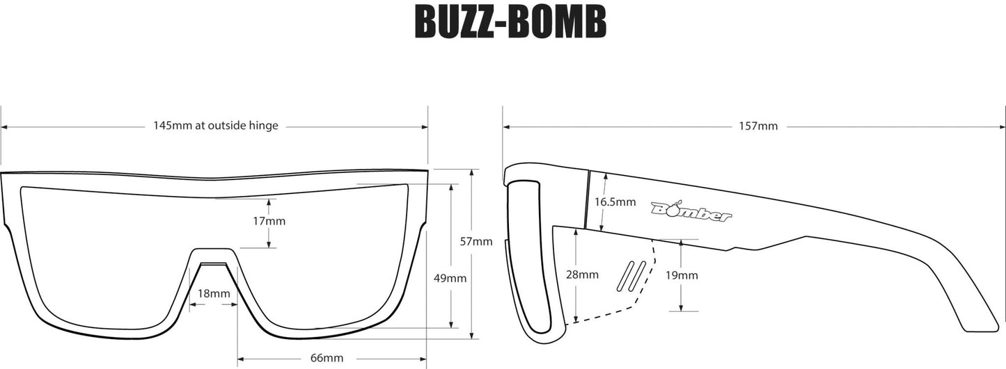 BUZZ Bomb Safety - Polarized Smoke - Safety Glasses - Bomber Eyewear - BZ111