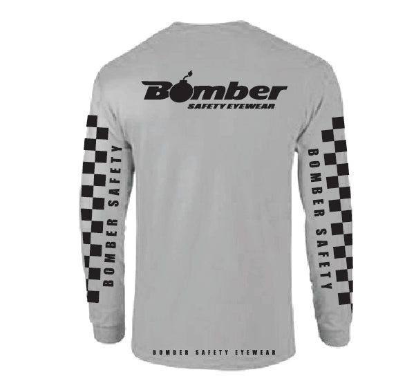 T - SHIRT GRAY CHECKER LONG SLEEVE - Accessories - Bomber Eyewear -