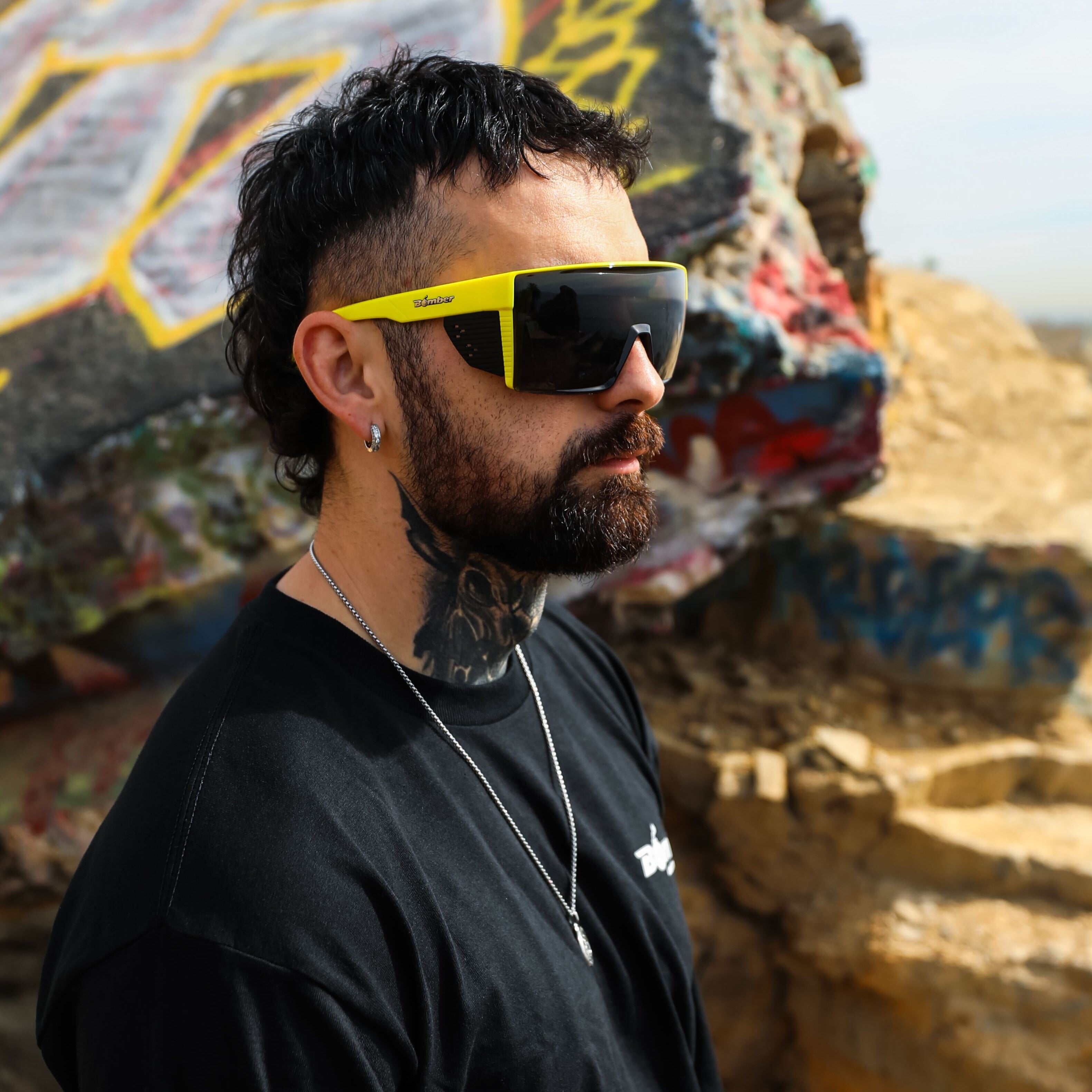 JOHNNY Safety - Smoke with Yellow Frame – Bomber Eyewear