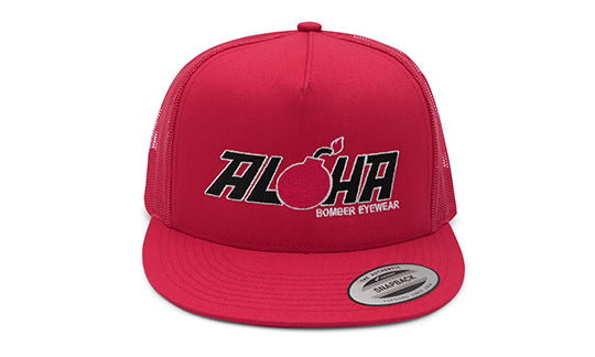 RED CLASSIC TRUCKER HAT WITH ALOHA LOGO