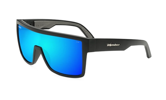Blue Mirrored Polarized Sunglasses - Flat Top, Side Shields