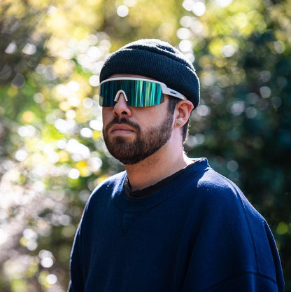 BOMB RIPPA Safety - Polarized Ice Blue Mirror White - Safety Glasses - Bomber Eyewear - BRP115ICE