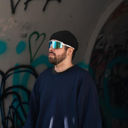 BOMB RIPPA Safety - Polarized Ice Blue Mirror White - Safety Glasses - Bomber Eyewear - BRP115ICE