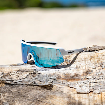 BOMB RIPPA Safety - Polarized Ice Blue Mirror White - Safety Glasses - Bomber Eyewear - BRP115ICE