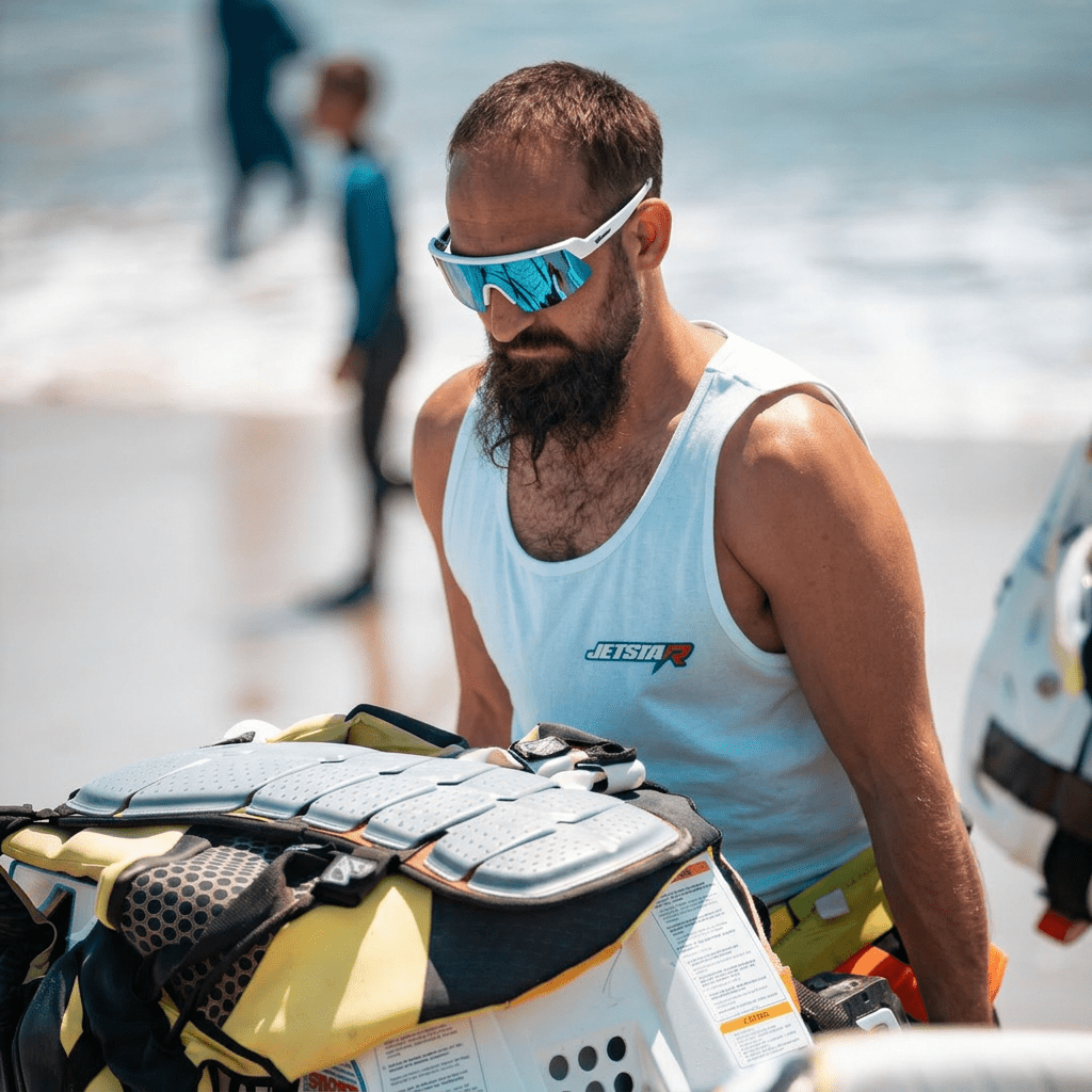 BOMB RIPPA Safety - Polarized Ice Blue Mirror White - Safety Glasses - Bomber Eyewear - BRP115ICE