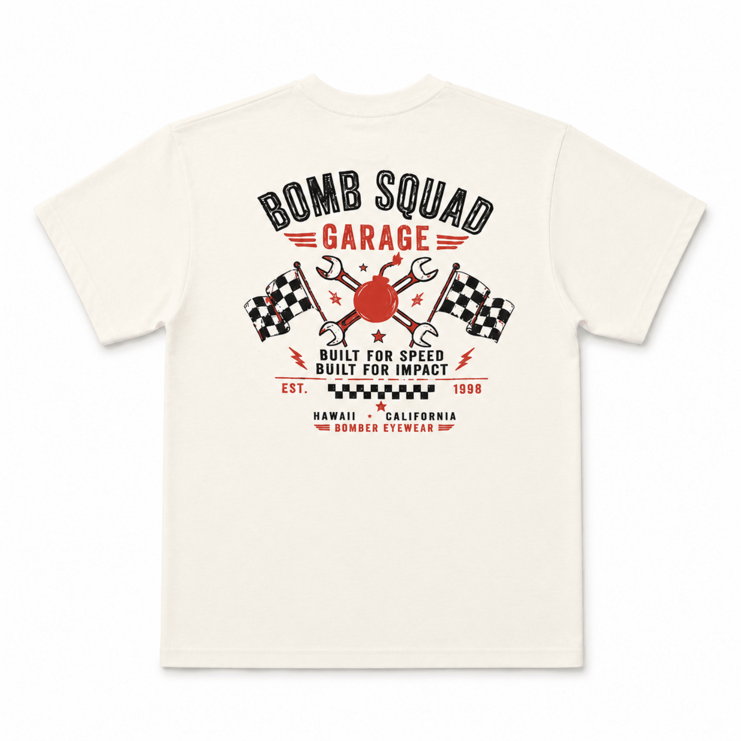 BOMB SQUAD GARAGE SS T-SHIRT - Bomber Eyewear - TS-WHT-SS-GARAGE-M