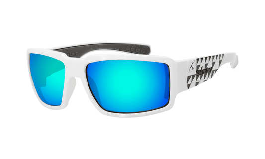 BOOGIE Safety - Polarized Ice Blue Mirror White Mana Series - Safety Glasses - Bomber Eyewear - BG115ICEM