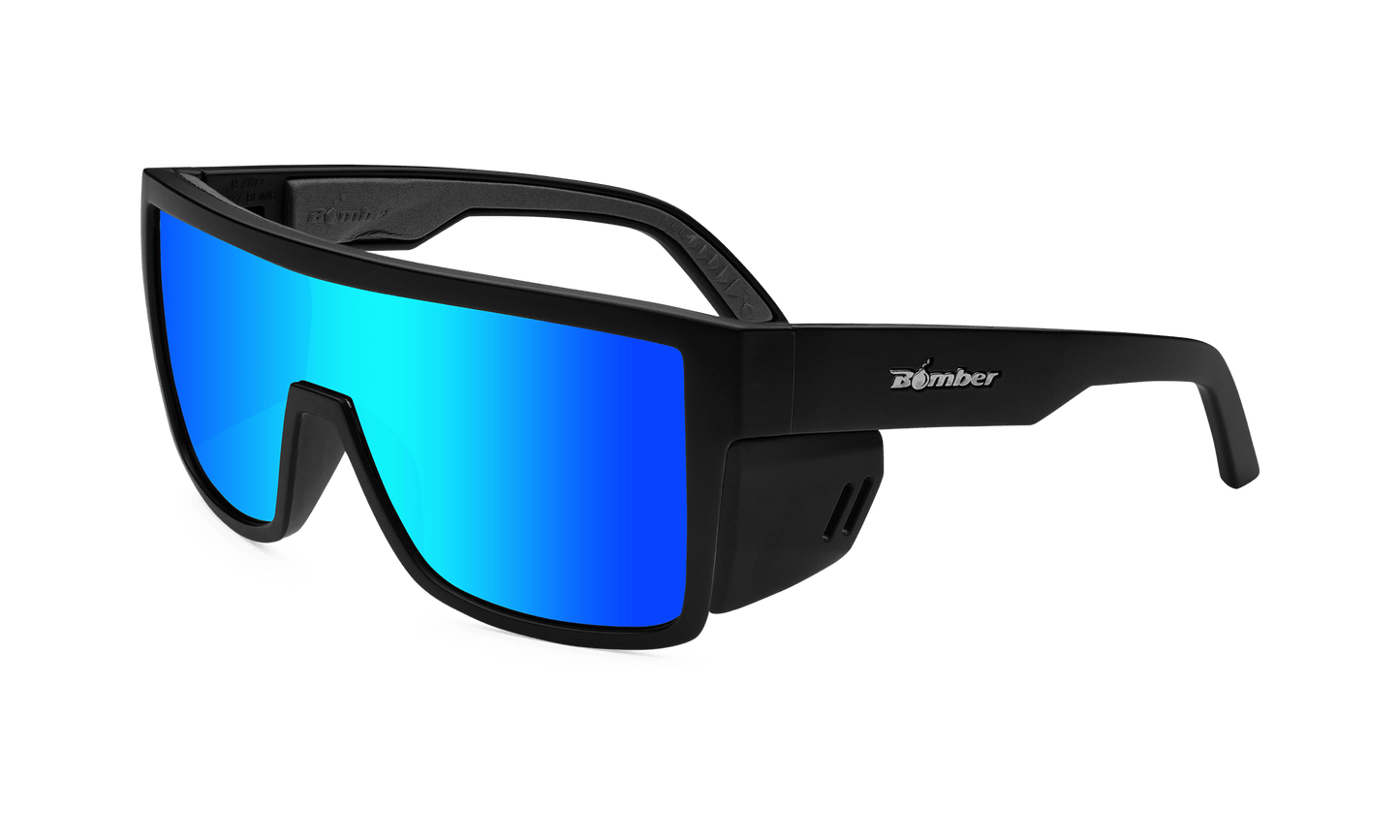 BUZZ Bomb Safety - Polarized Ice Blue Mirror Black - Safety Glasses - Bomber Eyewear - BZ111ICE
