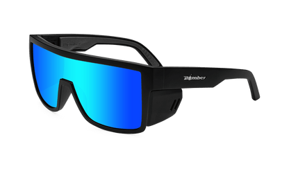 BUZZ Bomb Safety - Polarized Ice Blue Mirror Black - Safety Glasses - Bomber Eyewear - BZ111ICE