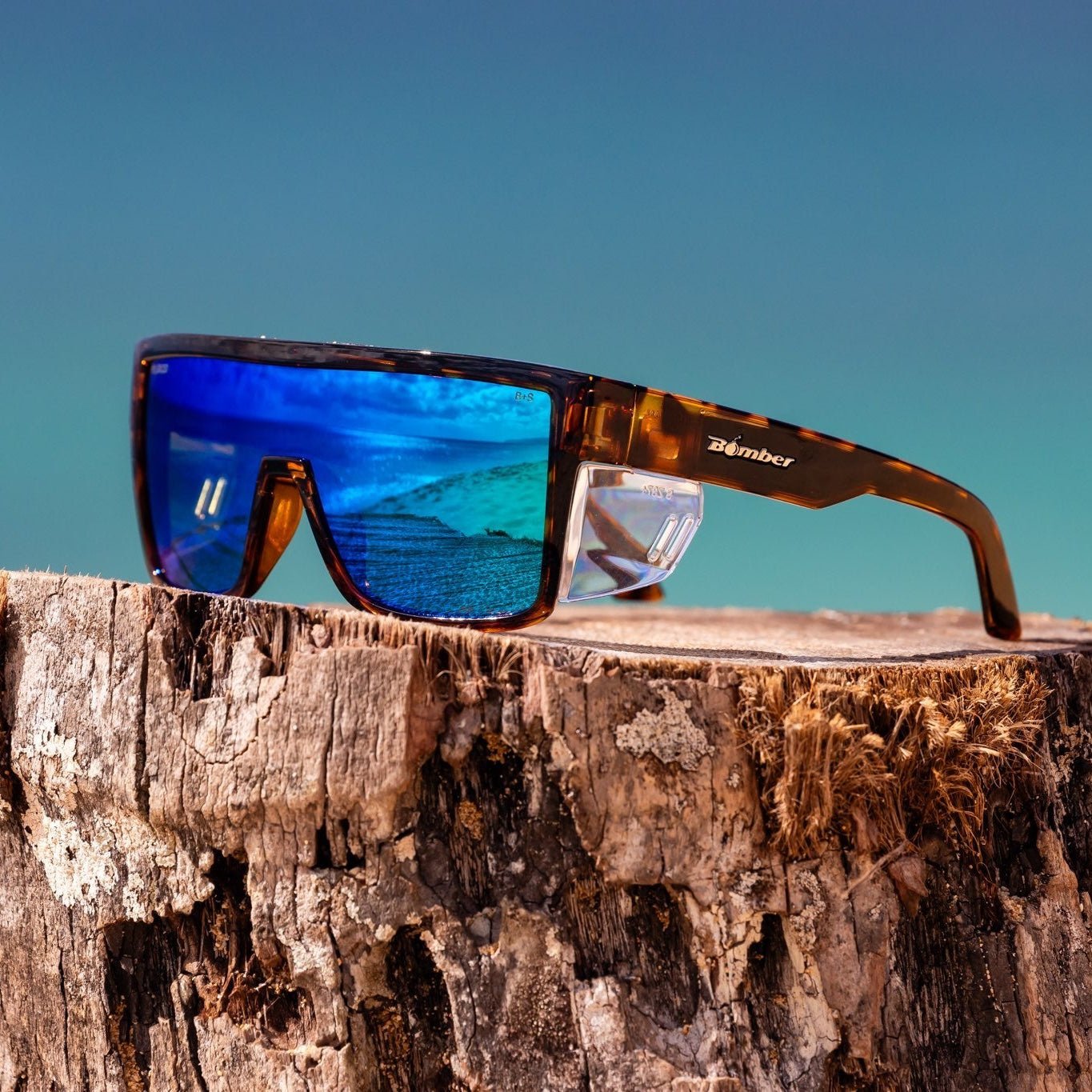 BUZZ Bomb Safety - Polarized Ice Blue Mirror Tortoise - Safety Glasses - Bomber Eyewear - BZ112ICE