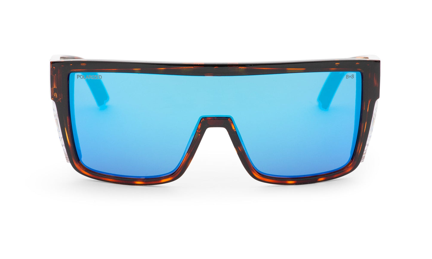 BUZZ Bomb Safety - Polarized Ice Blue Mirror Tortoise - Safety Glasses - Bomber Eyewear - BZ112ICE