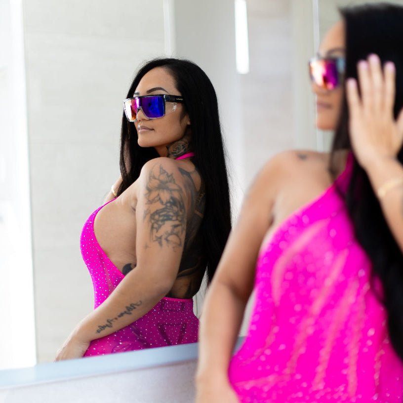 BUZZ Bomb Safety - Polarized Sunset Revo Pink Mirror Crystal - Safety Glasses - Bomber Eyewear - BZ114PNK