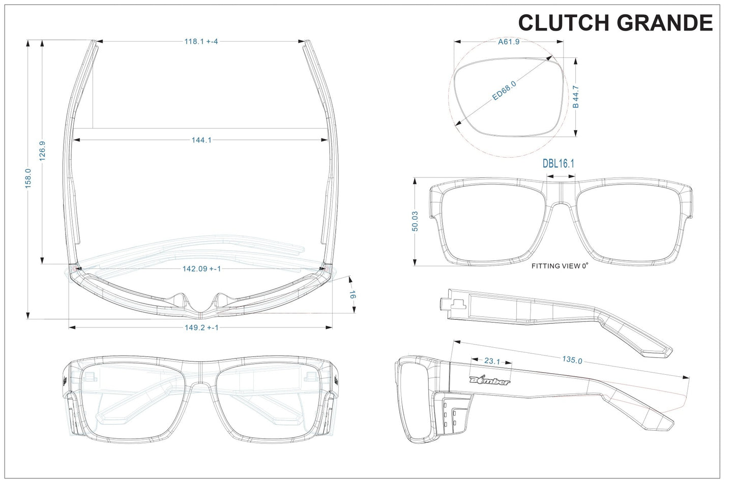 CLUTCH Safety - Polarized Ice Blue Mirror Crystal (Grande Available) - Safety Glasses - Bomber Eyewear - CL114ICE