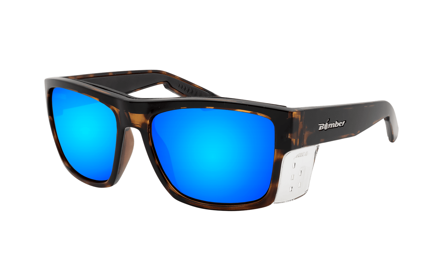 CLUTCH Safety - Polarized Ice Blue Mirror Tortoise (Grande Available) - Bomber Eyewear - CL112ICE