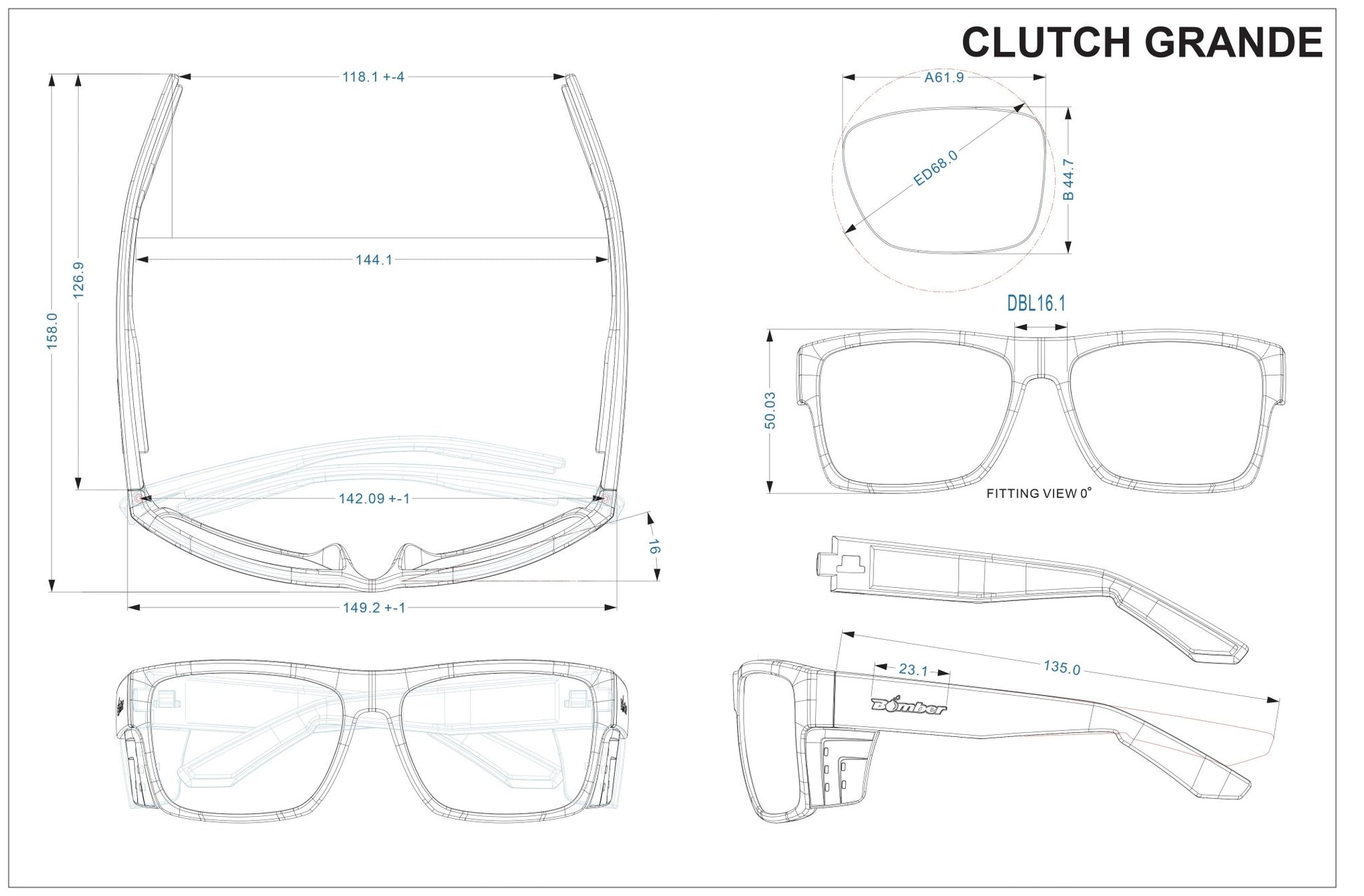CLUTCH Safety - Polarized Ice Blue Mirror Tortoise (Grande Available) - Bomber Eyewear - CL112ICE