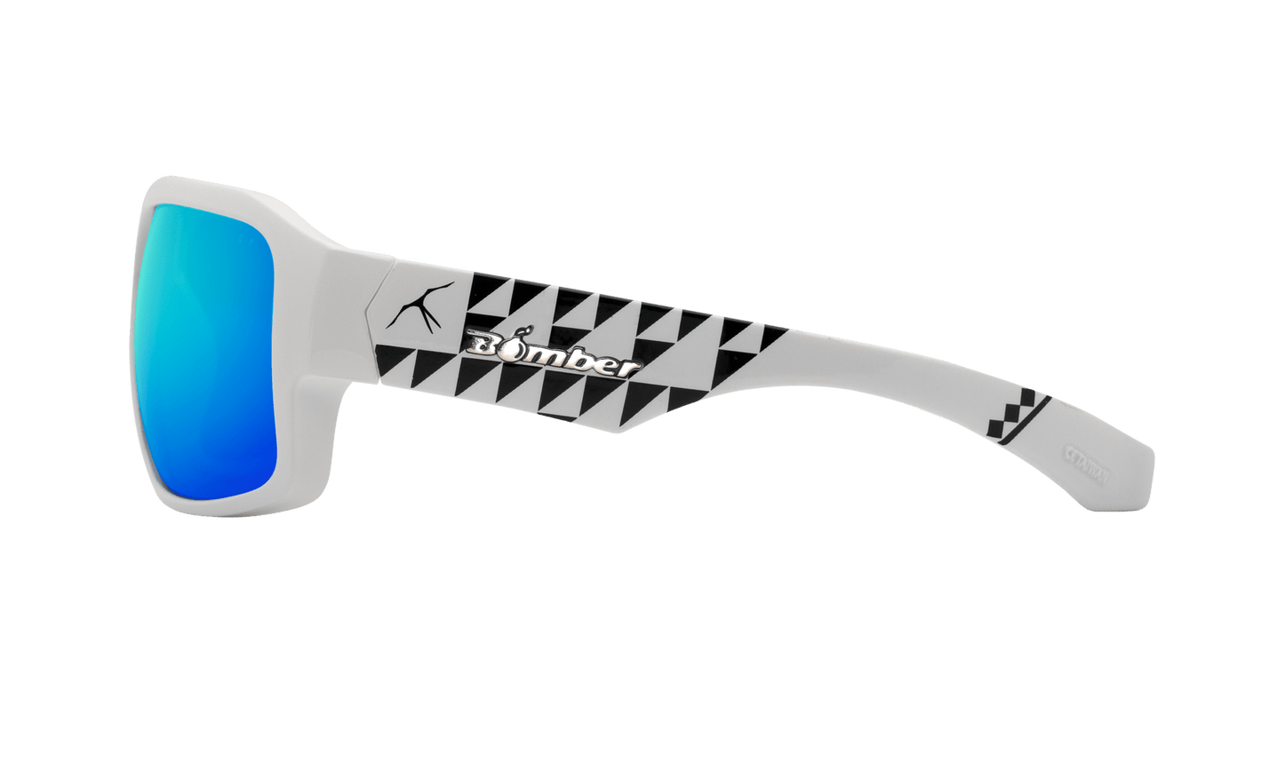 MEGA Safety - Polarized Ice Blue Mirror White Mana Series - Safety Glasses - Bomber Eyewear - M115ICEM