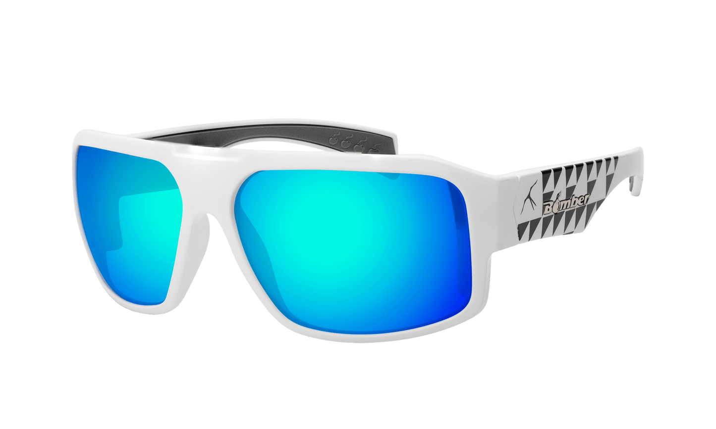 MEGA Safety - Polarized Ice Blue Mirror White Mana Series - Safety Glasses - Bomber Eyewear - M115ICEM