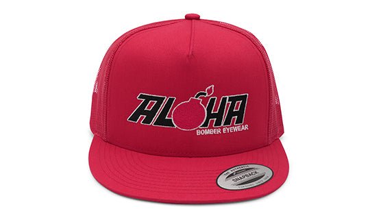 RED CLASSIC TRUCKER HAT WITH ALOHA LOGO - Accessories - Bomber Eyewear - BH3RED_ALOHA