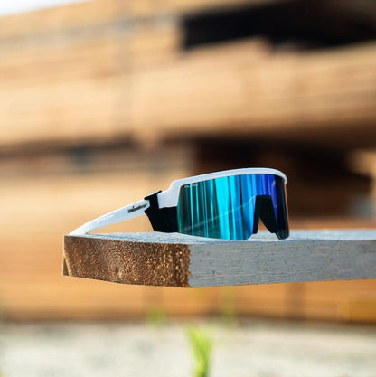 SMOKE Bomb Safety - Polarized Ice Blue Mirror White - Safety Glasses - Bomber Eyewear - SMK115ICE