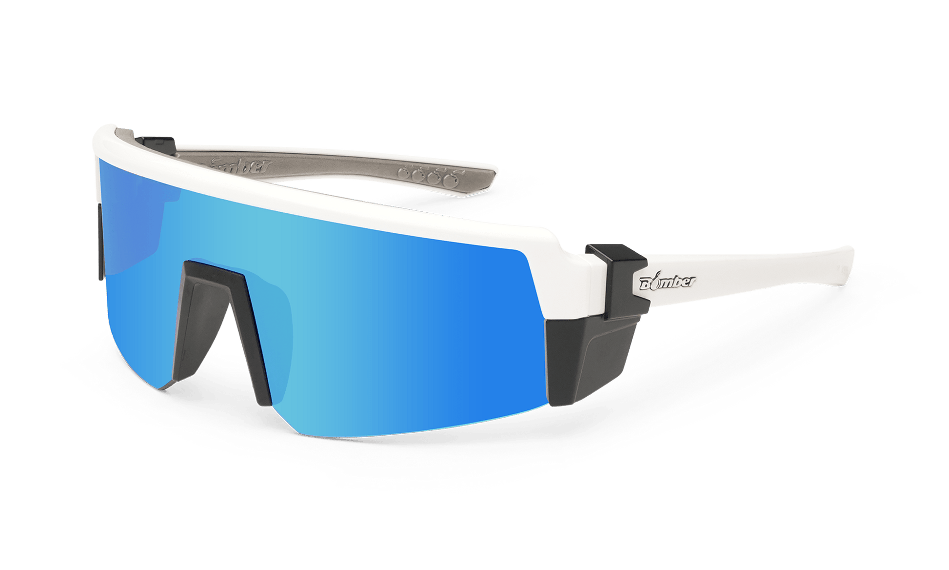 SMOKE Bomb Safety - Polarized Ice Blue Mirror White - Safety Glasses - Bomber Eyewear - SMK115ICE