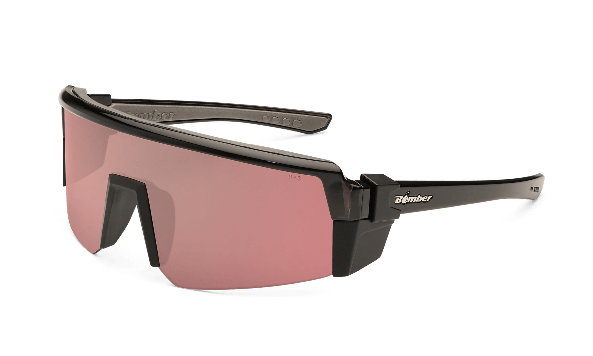 SMOKE Bomb Safety - Polarized Rose Gold Pink Mirror Black - Safety Glasses - Bomber Eyewear - SMK111PM