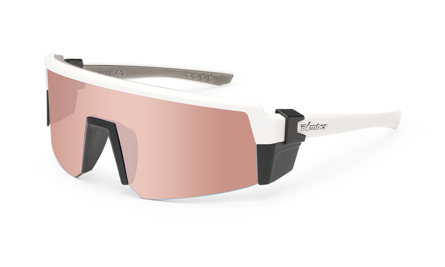 SMOKE Bomb Safety - Polarized Rose Gold Pink Mirror White - Safety Glasses - Bomber Eyewear - SMK115PM