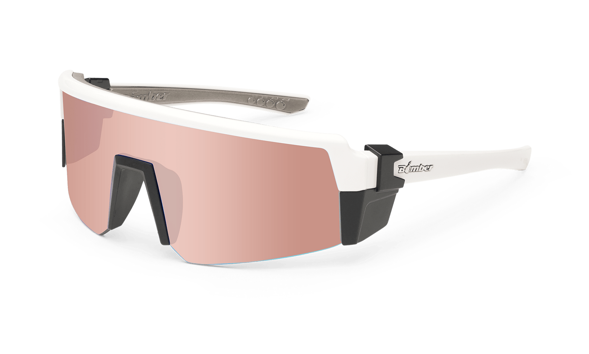 SMOKE Bomb Safety - Polarized Rose Gold Pink Mirror White - Safety Glasses - Bomber Eyewear - SMK115PM