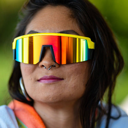 SMOKE Bomb Safety - Red Mirror Hi Vis Yellow - Safety Glasses - Bomber Eyewear - SMK108RM