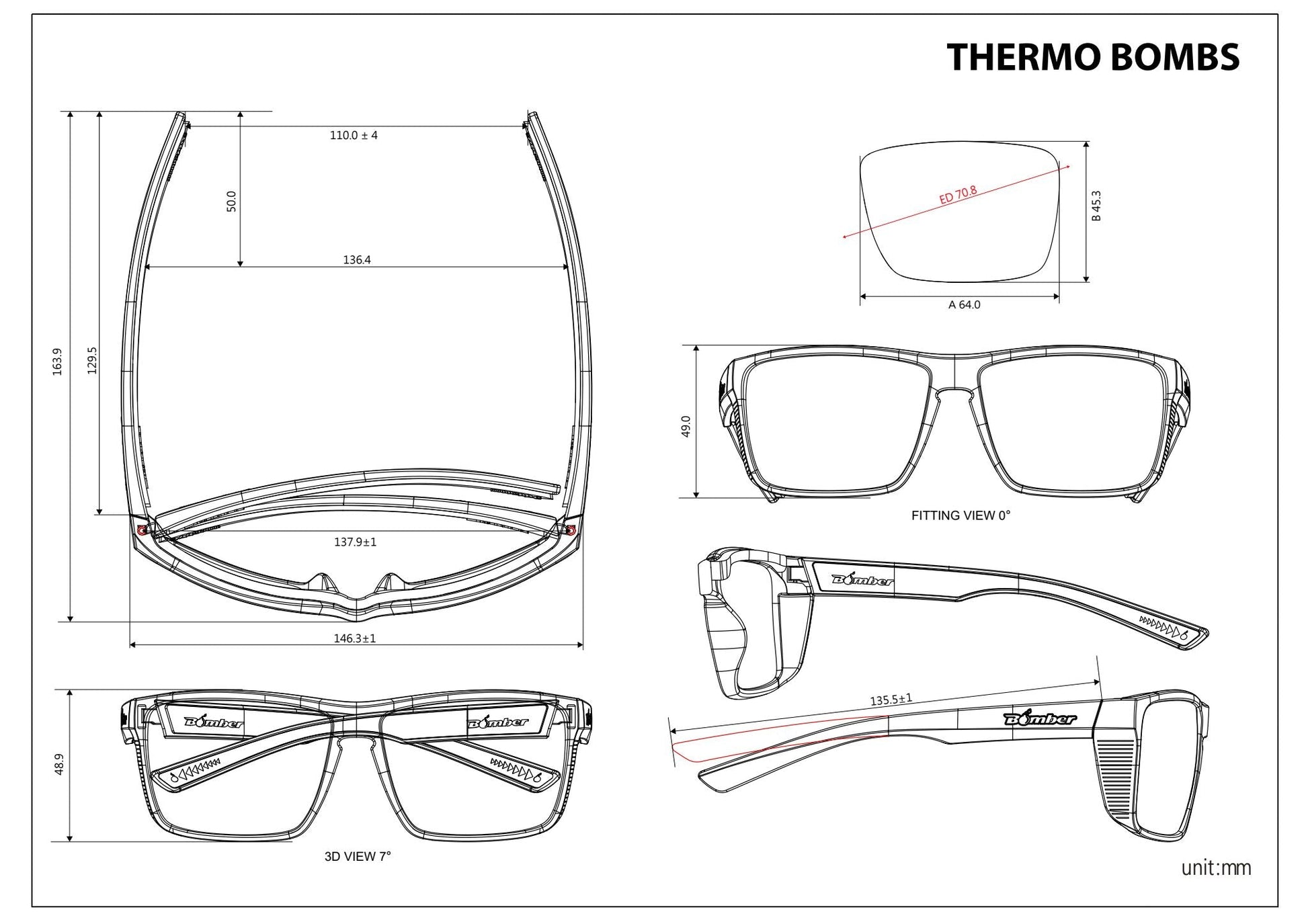 THERMO Bomb - Polarized Blue Mirror - Safety Glasses - Bomber Eyewear - TH111BM