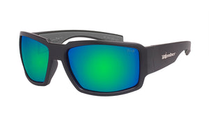 BLACK FRAME SAFETY GLASSES WITH GREEN MIRROR LENS