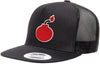 FLAT BILL BLACK SNAPBACK TRUCKER HAT WITH BOMB LOGO