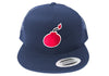 FLAT BILL NAVY SNAPBACK TRUCKER HAT WITH BOMB LOGO