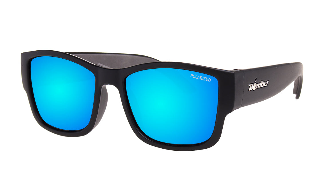 Bomber Eyewear Gomer Bomb Polarized Sunglasses Black (Ice Blue Mirror Lens)