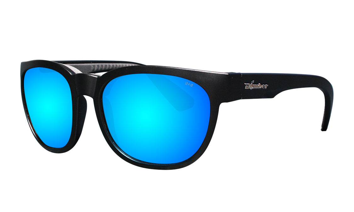 Bomber Sunglasses - Grom Bomb Polarized Lens Black Frame / Ice Blue Mirror Lens