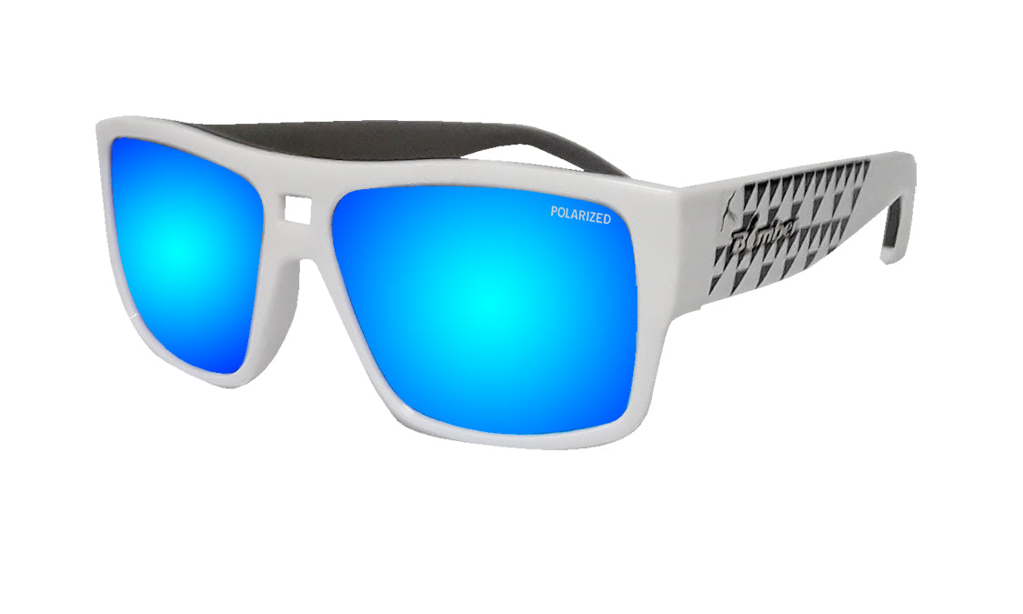 White Square Frame Sunglasses with Green Mirror Lenses