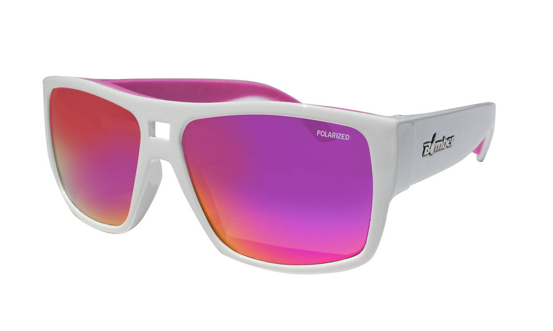 WHITE FRAME FLOATING SUNGLASSES WITH PINK POLARIZED LENS