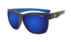 BLACK FRAME FLOATING SUNGLASSES WITH BLUE MIRROR POLARIZED LENS