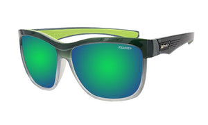 2-TONE FRAME FLOATING SUNGLASSES WITH GREEN MIRROR POLARIZED LENS