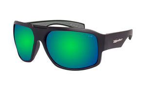 BLACK FRAME SAFETY GLASSES WITH GREEN MIRROR LENS