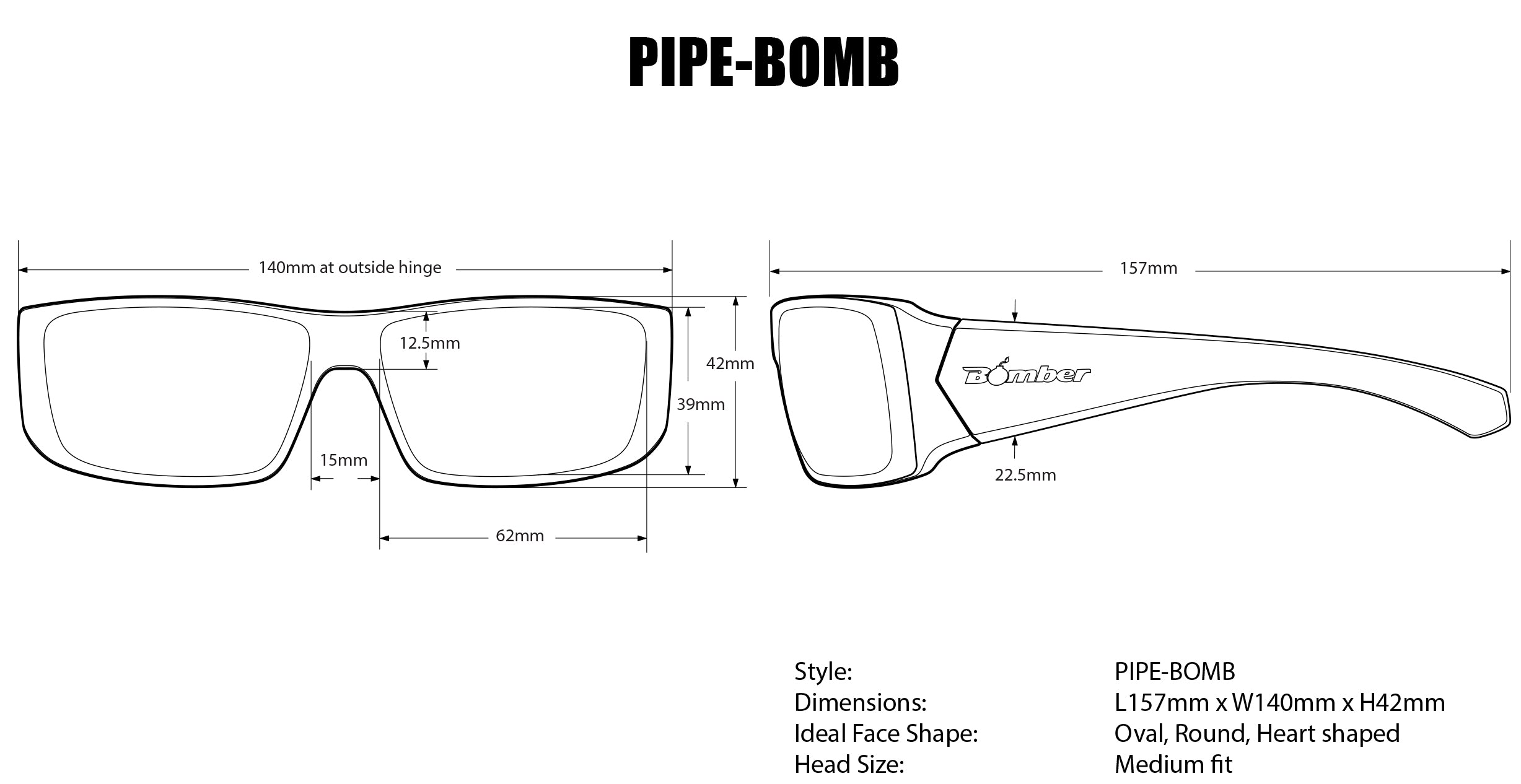 Bomber Sunglasses - Pipe Bomb Matte Black FRM / Yellow PC Safety Lens