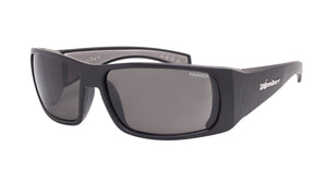 BLACK FRAME FLOATING SUNGLASSES WITH SMOKE POLARIZED LENS