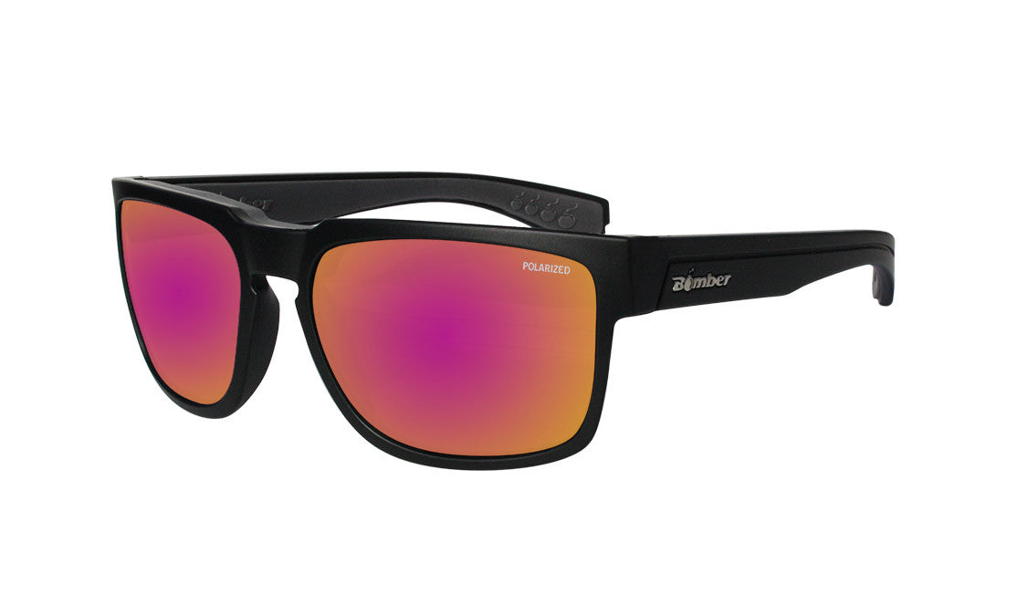BLACK FRAME FLOATING SUNGLASSES WITH PINK MIRROR POLARIZED LENS