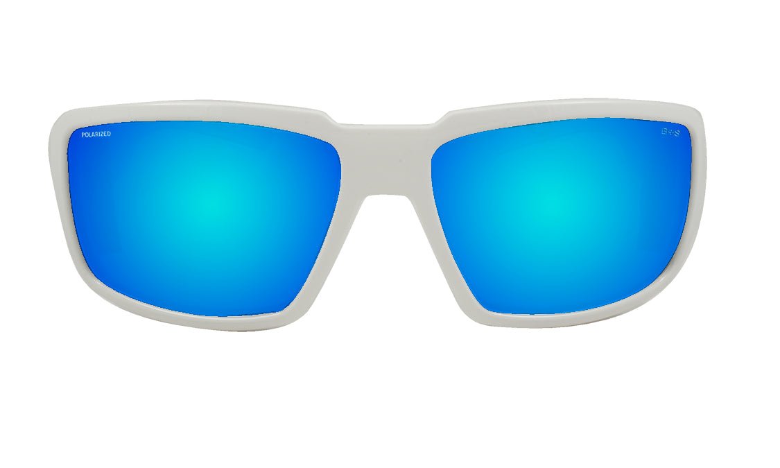BOOGIE Safety - Polarized Ice Blue Mirror White Mana Series - Safety Glasses - Bomber Eyewear - BG115ICEM