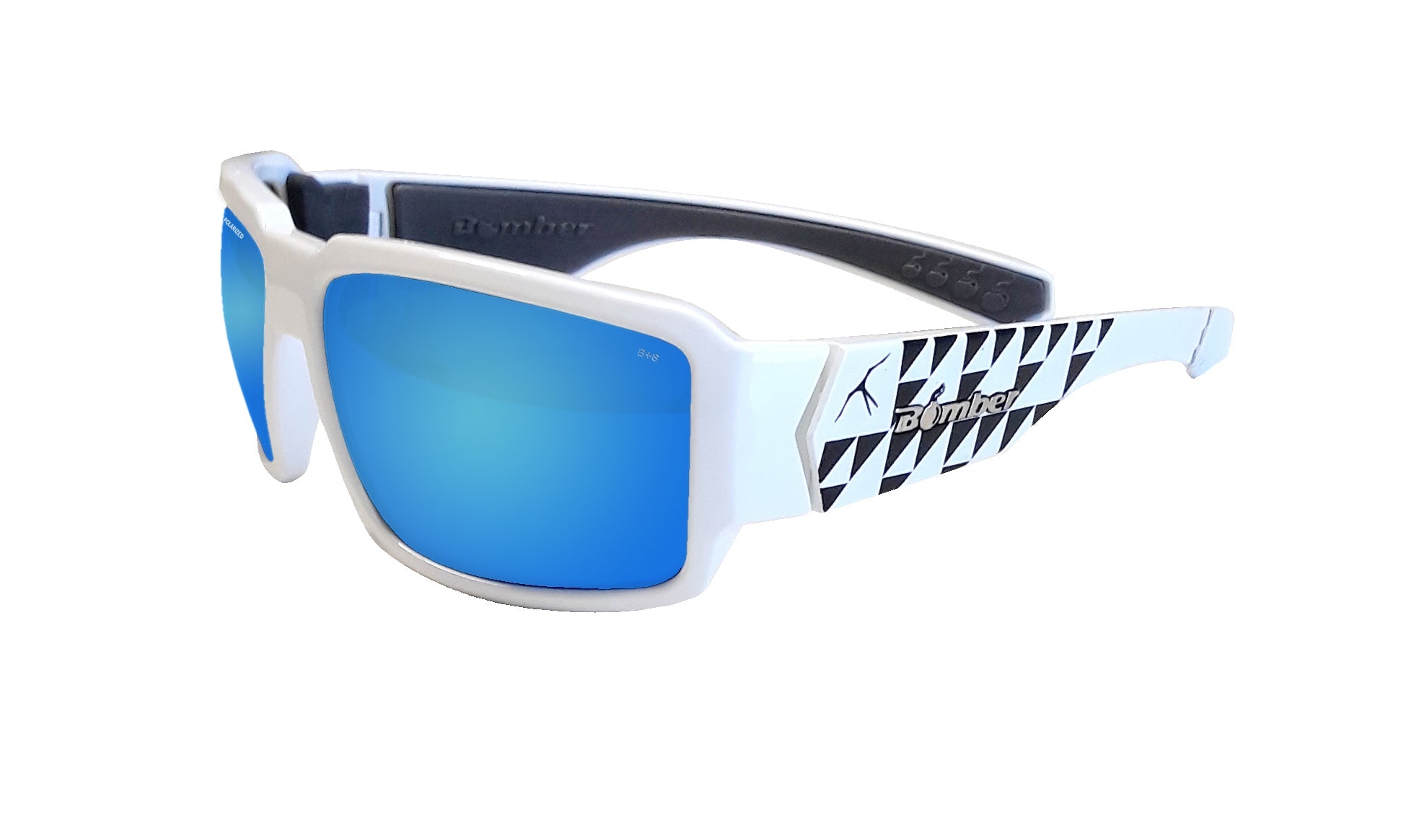 BOOGIE Safety - Polarized Ice Blue Mirror White Mana Series - Safety Glasses - Bomber Eyewear - BG115ICEM