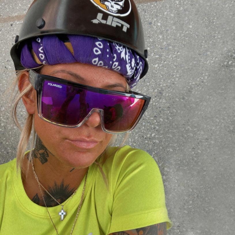 BUZZ Bomb Safety - Polarized Sunset Revo Pink Mirror Crystal - Safety Glasses - Bomber Eyewear - BZ114PNK