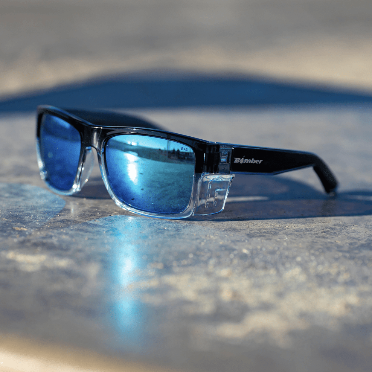 CLUTCH Safety - Polarized Ice Blue Mirror Crystal (Grande Available) - Safety Glasses - Bomber Eyewear - CL114ICE